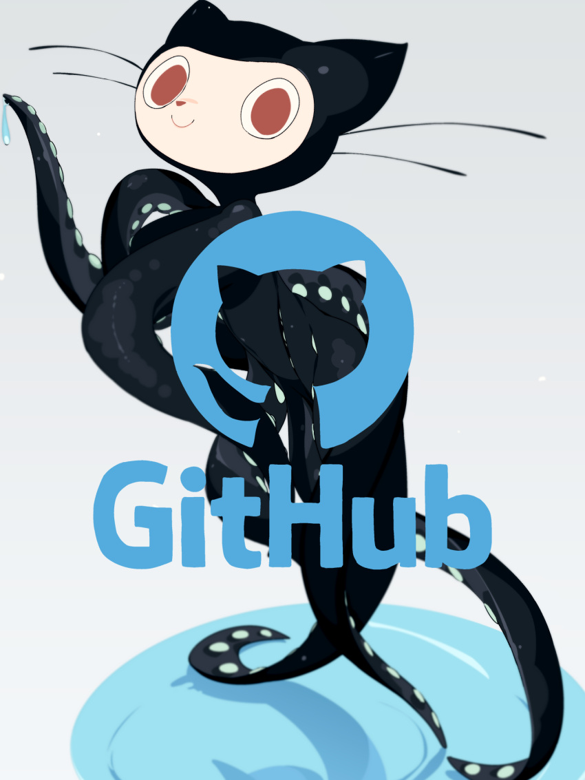 1n7mm ambiguous_gender black_body black_ears black_tentacles blue_text cephalopod coleoid domestic_cat english_text felid feline felis feral github hi_res looking_at_viewer mammal marine mollusk octocat octopodiform octopus smile solo tentacles text