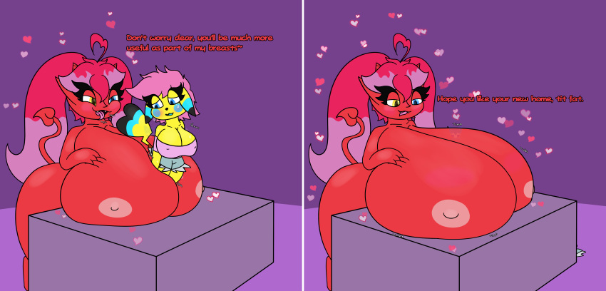 absorption_vore absurd_res anthro areola ashley432 big_breasts blush breast_vore breasts clarity_(ashley432) clothed clothing colored demon demon_humanoid dialogue digital_drawing_(artwork) digital_media_(artwork) duo english_text female female_pred female_prey fur generation_1_pokemon gynomorph gynomorph_pred hair hi_res horn huge_breasts humanoid humanoid_pointy_ears hyper hyper_breasts imp intersex intersex/female intersex_pred mammal nintendo nipples nude open_mouth pikachu pokemon pokemon_(species) red_body rodent shaded short_stack signature simple_background smile sound_effects sparky_(ashley432) tail text thick_thighs topwear transformation vore watermark yellow_body yellow_fur