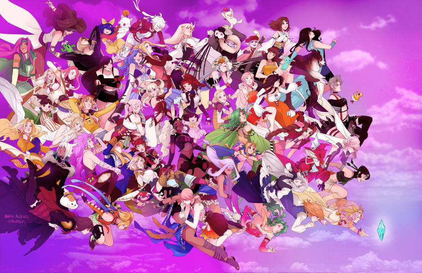6+girls absurdres aerith_gainsborough agrias_oaks alisaie_leveilleur angelo_(ff8) animal_ears armor ashelia_b'nargin_dalmasca beatrix_(ff9) benedikta_harman cape cat_tail celes_chere chocobo cindy_aurum commentary crystal dark-skinned_female dark_skin dog dress eiko_carol elf english_commentary faris_scherwiz fatter_cat_(ff14) fina_(ffbe) final_fantasy final_fantasy_brave_exvius final_fantasy_i final_fantasy_ii final_fantasy_iii final_fantasy_iv final_fantasy_ix final_fantasy_tactics final_fantasy_tactics_advance final_fantasy_type-0 final_fantasy_v final_fantasy_vi final_fantasy_vii final_fantasy_viii final_fantasy_x final_fantasy_x-2 final_fantasy_xi final_fantasy_xii final_fantasy_xiii final_fantasy_xiii-2 final_fantasy_xiv final_fantasy_xv final_fantasy_xvi fran_(ff12) garnet_til_alexandros_xvii highres in-franchise_crossover jessie_rasberry jill_warrick krile_mayer_baldesion_(ff5) lenna_charlotte_tycoon lightning_farron lightning_returns:_final_fantasy_xiii lilisette lulu_(ff10) lunafreya_nox_fleuret lyse_hext mandragora_(final_fantasy) maria_(ff2) marlene_wallace miqo'te moogle multiple_girls paine_(ff10) penelo pointy_ears porom princess_sara prishe pupu_(ff8) quistis_trepe rabbit_ears refia reila relm_arrowny rikku_(ff10) rinoa_heartilly ritz_malheur rosa_farrell rydia_(ff4) sabotender selphie_tilmitt serah_farron skirtzzz smile tail tataru_taru terra_branford tifa_lockhart tokimiya_rem viera y'shtola_rhul yuffie_kisaragi yuna_(ff10)