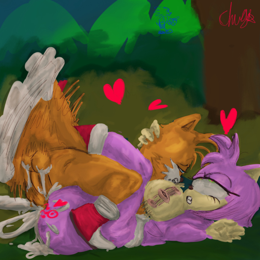 &lt;3 amy_rose anal_orgasm anthro balls big_butt bodily_fluids breath butt canid canine chiguibara cum cum_inside duo embrace eulipotyphlan excessive_cum excessive_genital_fluids female forest fox from_front_position fur genital_fluids genitals hedgehog hug huge_butt impregnation male male/female mammal mating_press miles_prower orange_body orange_fur panting plant sega sex shaking_breasts shaking_hips sonic_the_hedgehog_(series) stealth_sex tree