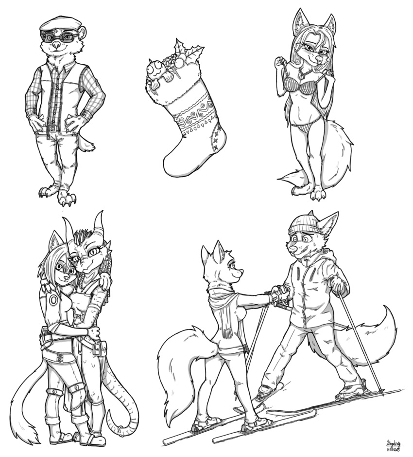 anthro anzu_(marcusweiss) bad_guy_cafe canid canine canis christmas clothing diana_silverhowl_(readerno31142) domestic_cat duo felid feline felis female female/female fish footwear gulonine hi_res holidays horn jean_stolltann_(o.h_shoot) kobold liana_(marcusweiss) male mammal marine mustelid musteline nix_(mick-fries) scales scarf sidefish sketch ski socks solo underwear wolf wolfgang_jaeger_(readerno31142) wolverine ziegelzeig