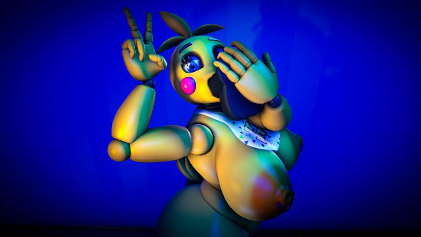 3d_(artwork) absurd_res anthro avian big_breasts bird bludergat99 breasts chicken deep_throat digital_media_(artwork) dildo female five_nights_at_freddy's five_nights_at_freddy's_2 galliform gallus_(genus) gesture hi_res looking_at_viewer nipple_piercing nipples oral phasianid piercing runaboo_chica scottgames sex_toy solo source_filmmaker toy_chica_(fnaf) v_sign yellow_body
