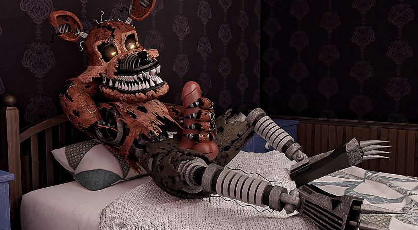 animatronic canid canine five_nights_at_freddy's five_nights_at_freddy's_4 fox foxy_(fnaf) humanoid machine male male/male mammal masturbation nightmare_foxy_(fnaf) robot scottgames solo unknown_artist