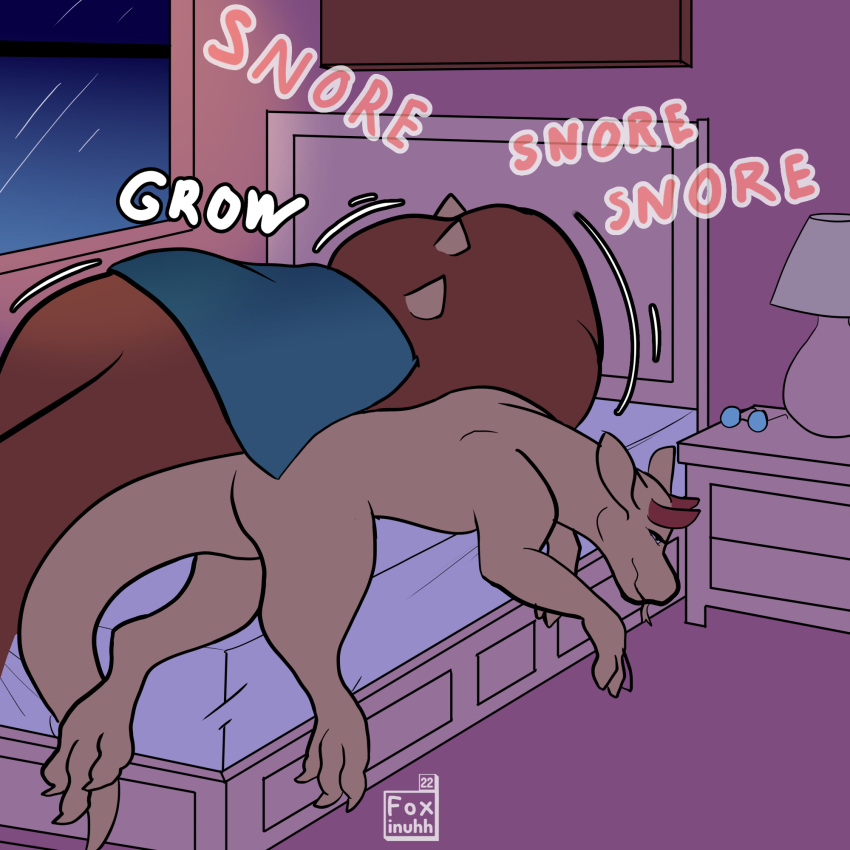 ambiguous_gender bed bedding bedroom blanket comic difference dragon falling feral foxinuhhbox furniture glistening growth hi_res horn inside mid_transformation night scalie sequence size size_difference sizedifference sketch sleeping snoring transformation transformation_sequence