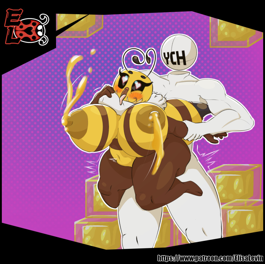 &lt;3 &lt;3_eyes abdominal_bulge ambiguous_penetration animal_humanoid anthro arthropod arthropod_humanoid asphyxiation bee bee_(minecraft) bee_humanoid big_breasts big_butt blush bodily_fluids breasts butt choking duo elisalevin female food hi_res honey_(food) huge_breasts huge_butt huge_thighs human humanoid hymenopteran hymenopteran_humanoid insect insect_humanoid lactating male male/female mammal microsoft minecraft mojang penetration short_stack signature simple_background stinger text thick_thighs thrusting url xbox_game_studios ych_(character)