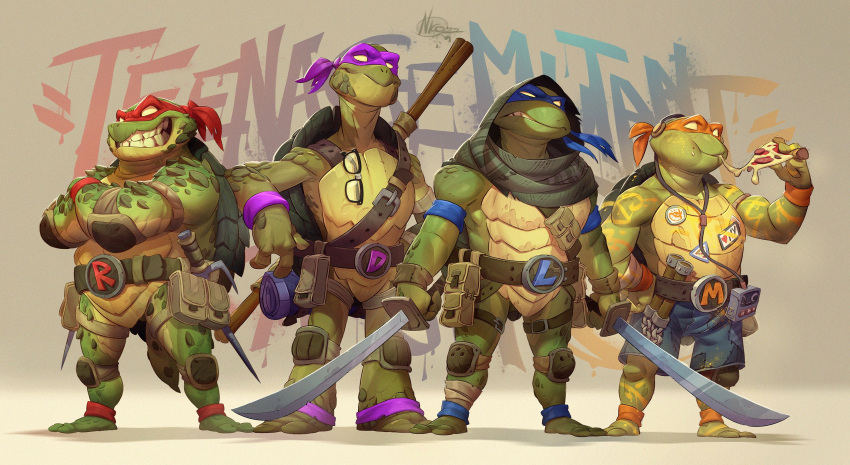 2022 anthro belt clothing donatello_(tmnt) eating food group hi_res holding_object holding_sword holding_weapon leonardo_(tmnt) male mask melee_weapon michelangelo_(tmnt) nicolasaviori pizza raphael_(tmnt) reptile scalie sword teenage_mutant_ninja_turtles teeth turtle weapon