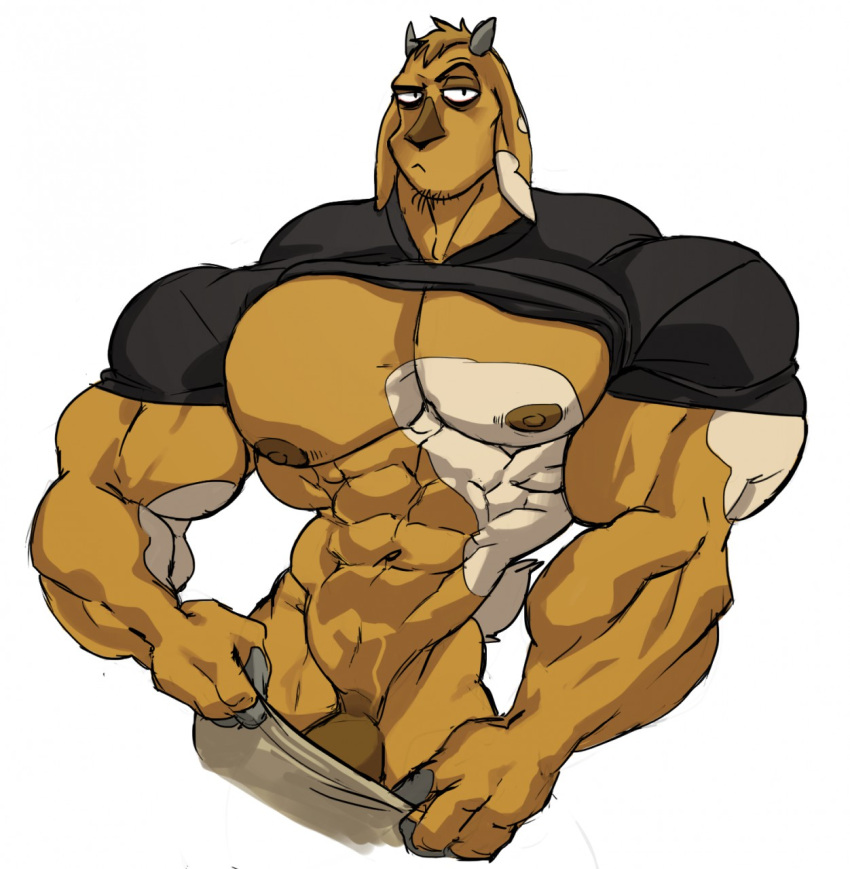 abs anthro biceps big_muscles bottomwear bottomwear_down bovid brown_body brown_fur caprine clothed clothing digby_the_goat_(youtuber) fur genitals goat hair hi_res horn huge_muscles hyper hyper_muscles looking_at_viewer male mammal multicolored_body multicolored_fur muscular muscular_anthro muscular_male nipples pants pants_down partially_clothed pecs penis pulling_pants_down raised_clothing raised_shirt raised_topwear remert shirt solo spots spotted_body spotted_fur topwear two_tone_body two_tone_fur youtuber