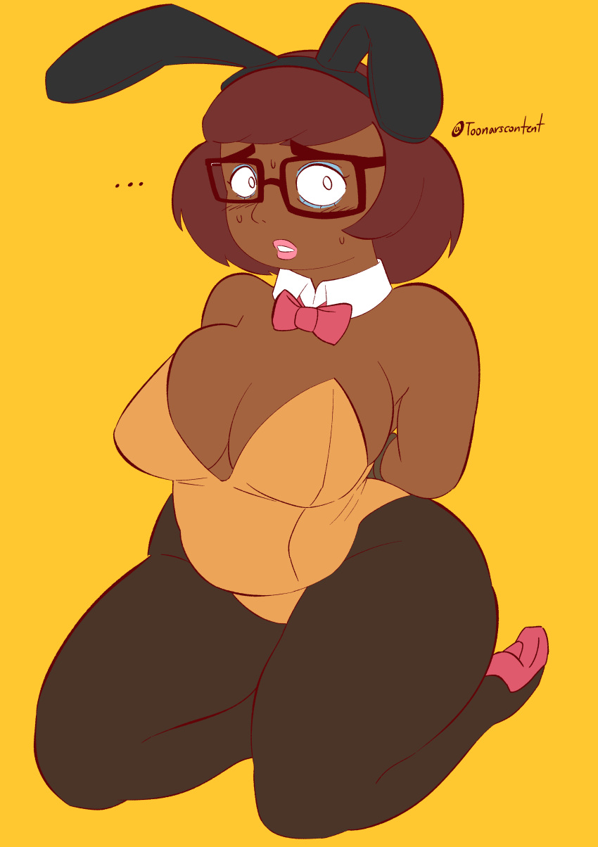 absurd_res arms_tied big_butt bound bunny_costume butt chubby_belly chubby_cheeks chubby_female clothing costume female hanna-barbera hi_res human invalid_tag mammal meme scooby-doo_(series) simple_background tagme toonarscontent velma_dinkley wide_hips yellow_clothing