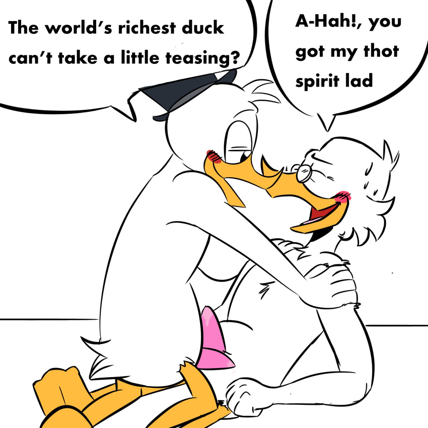 age_difference anatid anseriform anthro avian bird blush bodily_fluids disney donald_duck dripping duck ducktales ducktales_(2017) duo foreplay frottage genital_fluids genitals hi_res incest_(lore) male male/male penis precum precum_drip scrooge_mcduck sex teasing