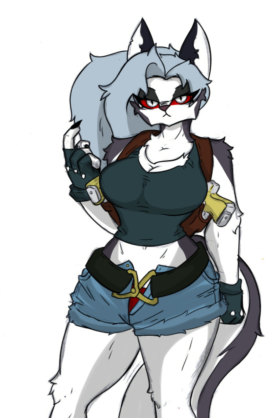 anthro big_breasts black_lagoon breasts clothing crossover female gun helluva_boss hi_res loona_(helluva_boss) pace-maker ranged_weapon shirt small_waist solo tank_top topwear weapon wide_hips