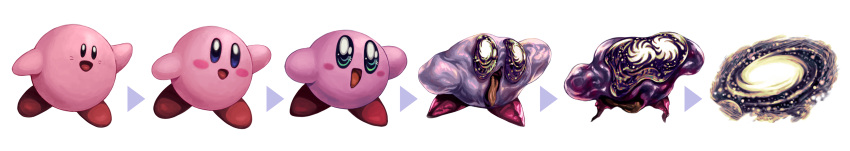:d absurdres animification chibi galaxy highres horror_(theme) kirby kirby's_dream_land kirby_(series) looking_at_viewer parody sakkan simple_background smile void_termina white_background wide_image