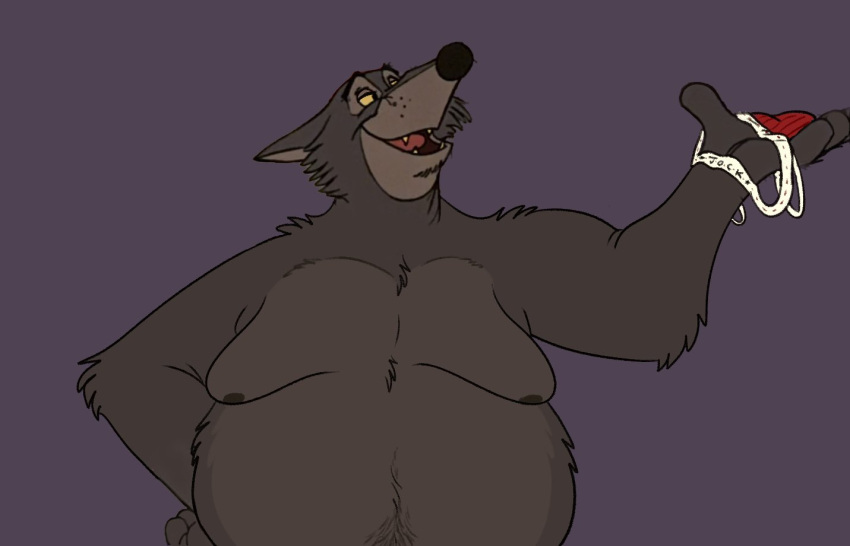 2023 anthro belly big_belly canid canine canis curritoss disney humanoid_hands male mammal moobs nipples robin_hood_(disney) sheriff_of_nottingham simple_background solo wolf