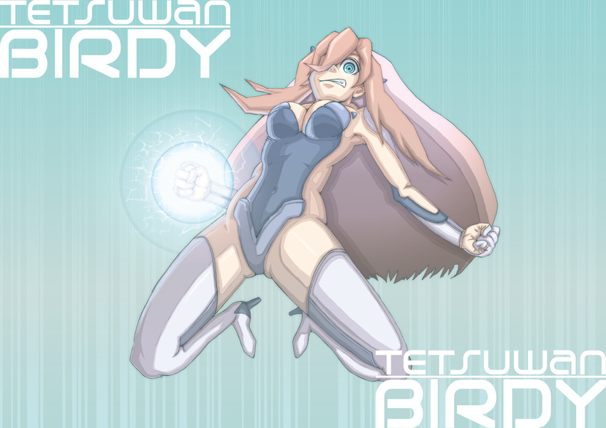 birdy_cephon_altirra boots breasts cleavage elbow_gloves gloves large_breasts multicolored_hair p_p_p_s solo tetsuwan_birdy tetsuwan_birdy_decode thigh_boots thighhighs two-tone_hair