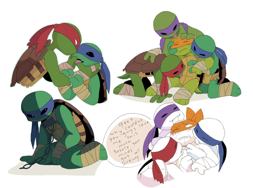 anthro collar donatello_(tmnt) getthly green_body green_scales group hi_res incest_(lore) leonardo_(tmnt) licking male michelangelo_(tmnt) raphael_(tmnt) reptile scales scalie shell teenage_mutant_ninja_turtles tongue tongue_out turtle