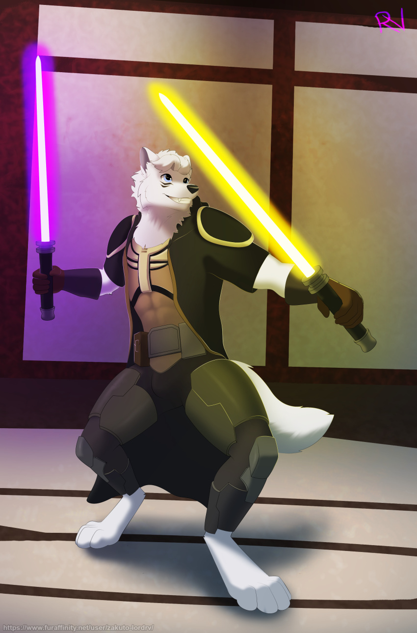 absurd_res canid canine canis dojo hi_res jedi light_sabers male mammal star_wars wolf zakuto
