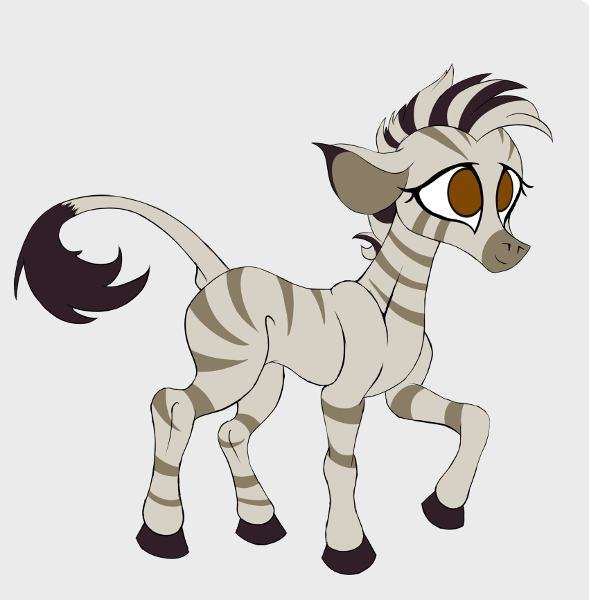 2022 absurd_res black_and_white_hair black_hooves brown_eyes digital_drawing_(artwork) digital_media_(artwork) equid equine female feral full-length_portrait grey_body hair hi_res hooves mammal no_pupils portrait ribbon_(tfh) simple_background skunk_bunk smile solo striped_body stripes tail tail_tuft them's_fightin'_herds tuft white_background zebra