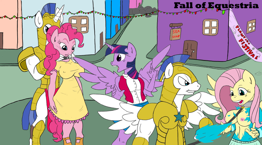 2023 absurd_res anthro collar color_edit colored edit fall_of_equestria female fluttershy_(mlp) friendship_is_magic group hasbro hi_res male male/female my_little_pony pinkie_pie_(mlp) royal_guard_(mlp) slashysmiley twilight_sparkle_(mlp)