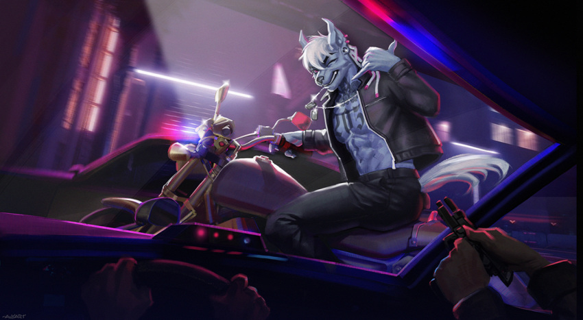 abs ansart anthro biker_jacket bottomwear canid canine canis clothing dreadlocks hair jacket male mammal motorcycle muscular pants police rex(ansart) solo topwear vehicle white_body white_hair wolf