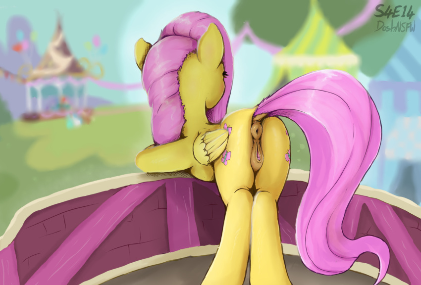 2023 animal_genitalia animal_pussy anus butt cutie_mark digital_media_(artwork) dosh equid equine equine_genitalia equine_pussy female feral fluttershy_(mlp) friendship_is_magic genitals hasbro hi_res mammal my_little_pony outside pegasus pussy rear_view wings