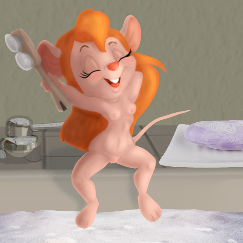 anthro bath bathing bathroom breasts brush bubble bubble_bath chip_'n_dale_rescue_rangers disney faucet female gadget_hackwrench genitals hi_res mammal mouse mousetache murid murine nipples nude pussy rodent sink sitting soap_bar solo spread_legs spreading stretching toothbrush