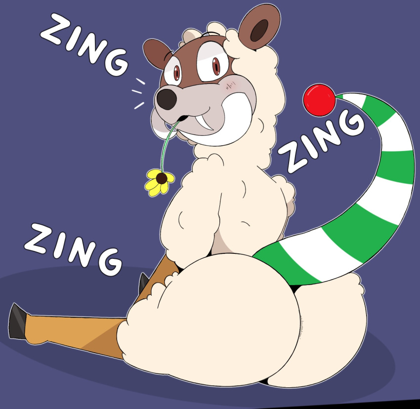 adumbkobold bovid butt caprine fan_character feral fictional_species flower hi_res hybrid male mammal mustelid otter plant sheep sitting solo spitting zing_zing_zing zing_zing_zing_(character) zing_zing_zing_(species)