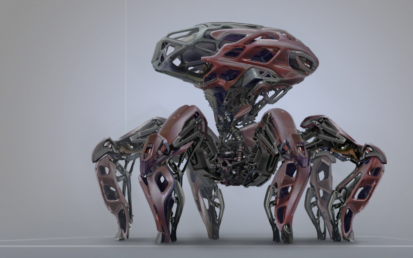 absurdres alien allenwei arachnid english_commentary gradient_background highres machinery mecha monster no_humans non-humanoid_robot original realistic robot science_fiction solo walker