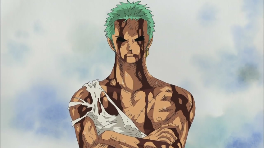 blood cap earring earrings green_hair jewelry nipple nipples one_piece roronoa_zoro scar