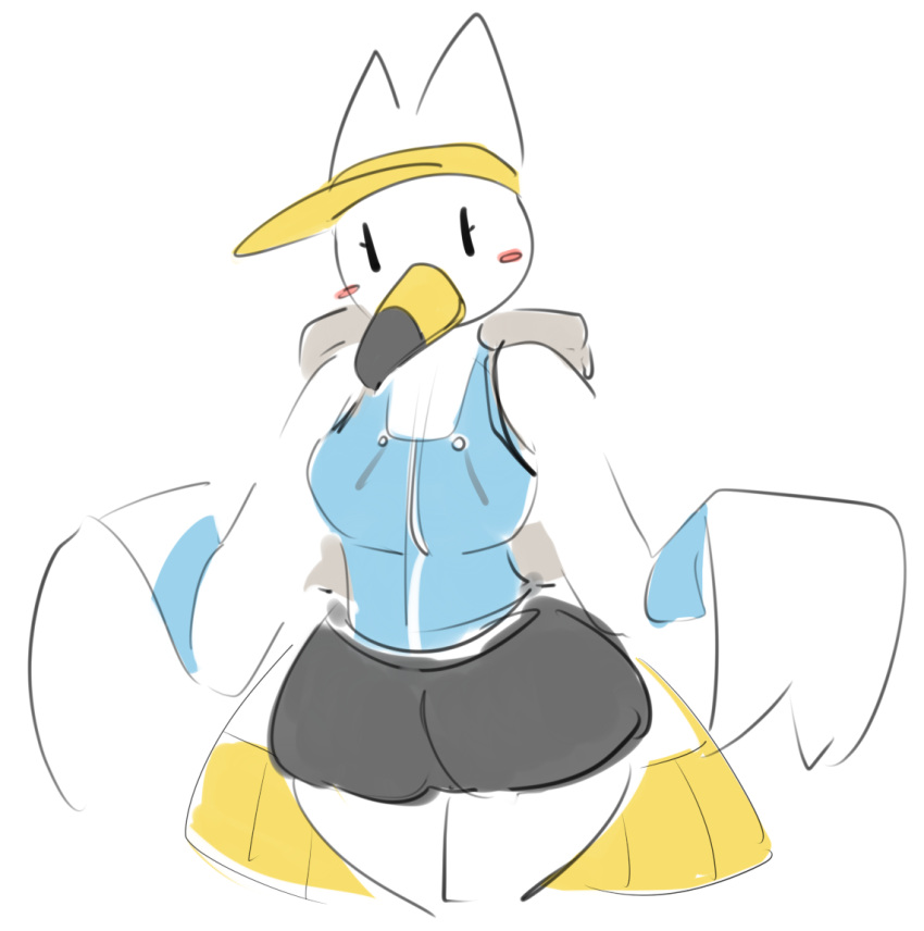 anthro avian beak bird bottomwear clothed clothing elpatrixf feathers female fully_clothed generation_3_pokemon nintendo pokemon pokemon_(species) pokemorph simple_background sketch skirt solo visor white_body white_feathers wide_hips wingull