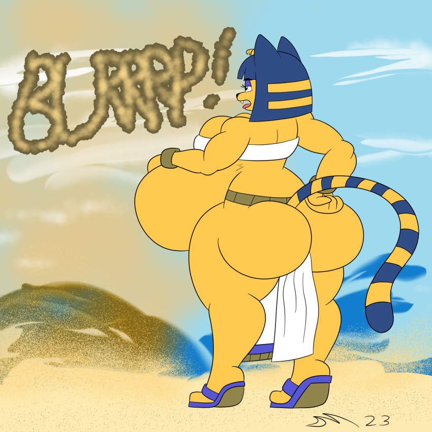 absurd_res ambiguous_digestion anal anal_vore animal_crossing ankha_(animal_crossing) burping dirtymac domestic_cat felid feline felis female gas hi_res male male/female mammal muscular nintendo vore