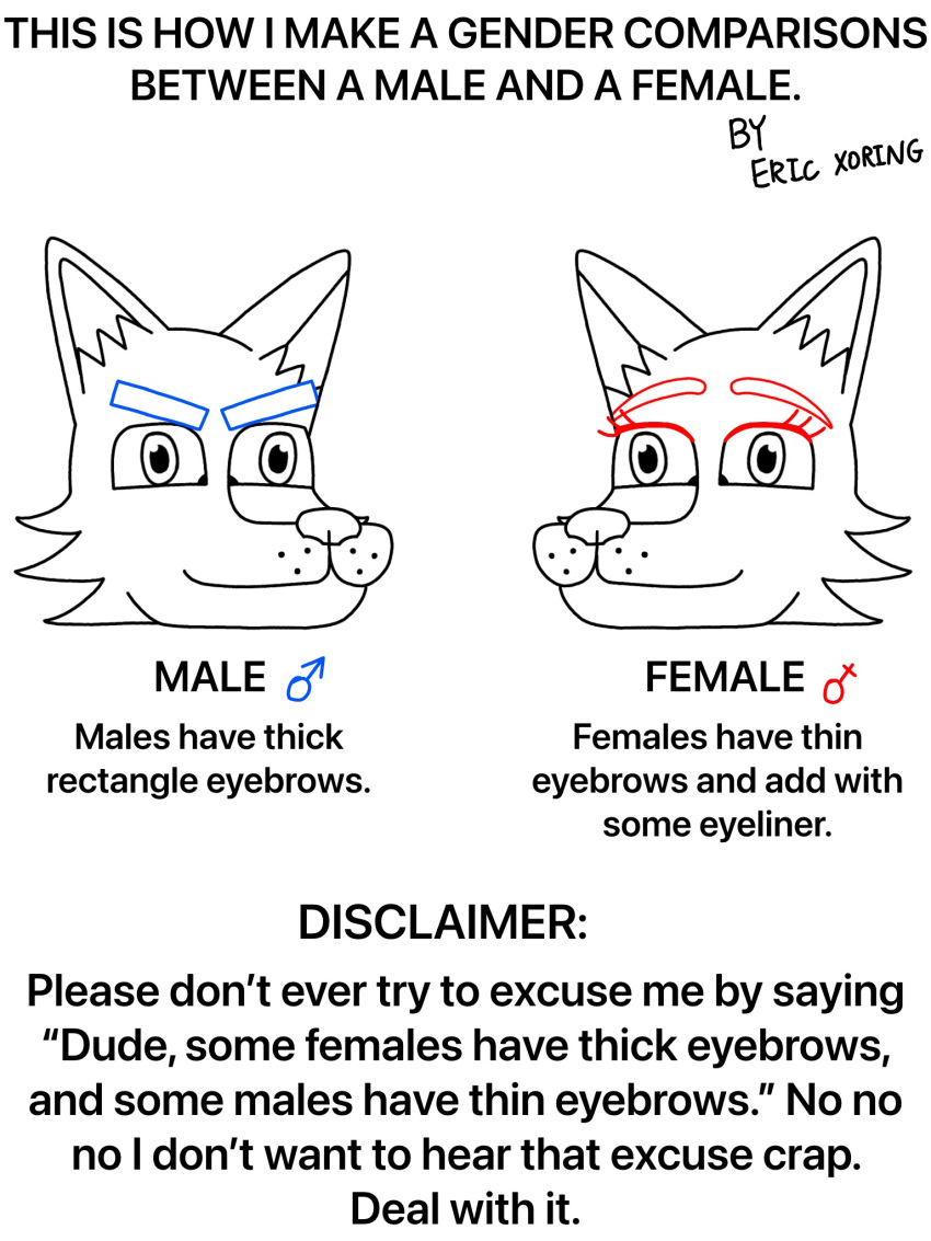 3:4 anthro canid canine canis digital_media_(artwork) disclaimer duo english_text eric_xoring eyebrows eyeliner female hi_res how-to invalid_tag learning looking_at_viewer makeup male mammal simple_background text white_background