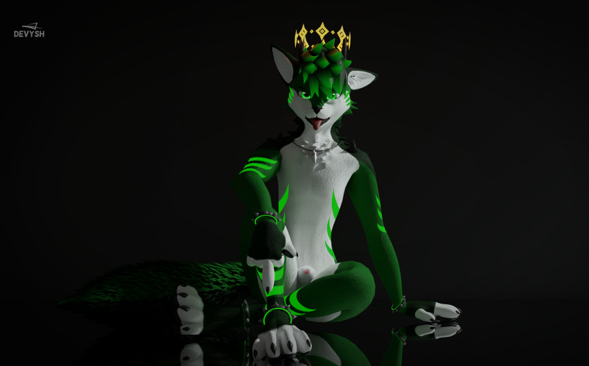 3d_(artwork) @devythehoosk absurd_res animal_genitalia animal_penis anthro black_background canid canine canine_genitalia canine_penis canis crowngenitals digital_media_(artwork) dragon genitals glowing glowing_hair glowing_markings green_body green_eyes green_hair hair headgear hi_res horn hybrid jewelry king knot male mammal markings necklace penis pink_eyes pink_hair pink_penis raishin reflective_floor rexouium royalty sheath simple_background spikes widescreen wolf