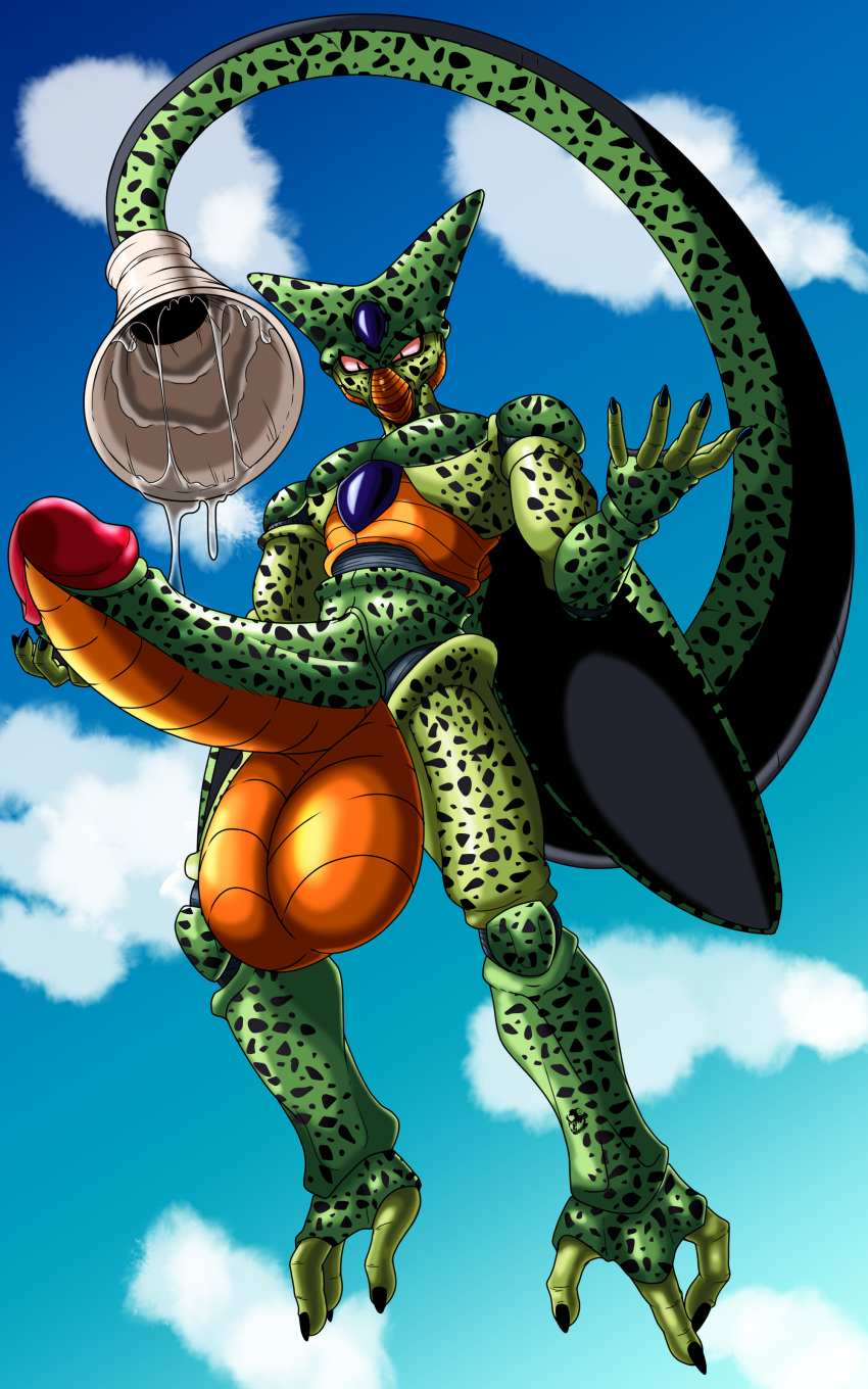 absurd_res alien anthro arthropod athletic balls big_balls big_penis cell_(dragon_ball) circumcised colored exoskeleton genitals hand_feet hi_res huge_balls huge_penis humanoid_genitalia humanoid_penis hyper hyper_balls hyper_genitalia hyper_penis male open_tail orifice penis simple_background solo spread_wings tail tail_fetish tail_orifice tail_play tail_vore tanithjackal vore wet wings