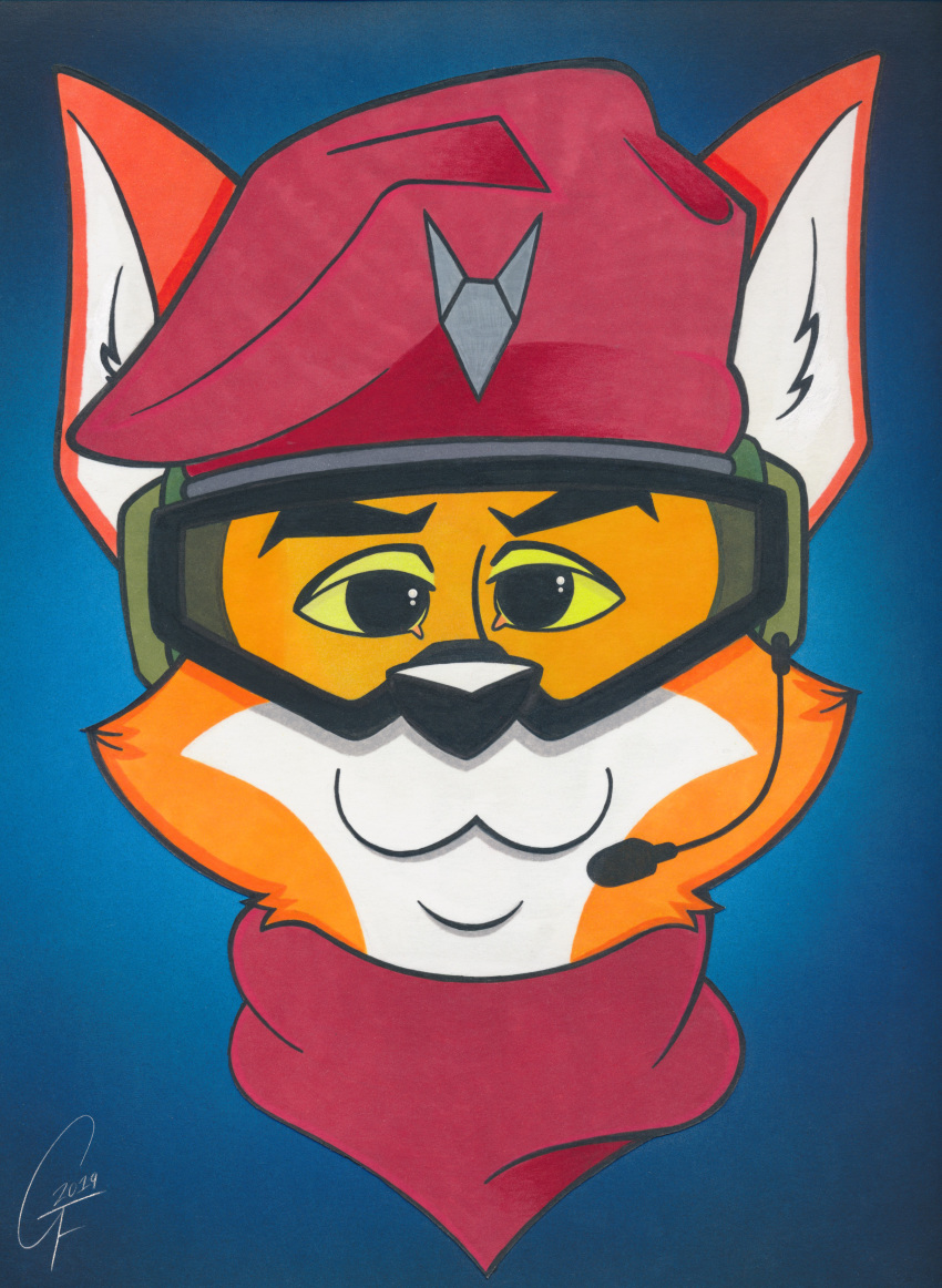 alibi_(rainbow_six) anthro beret canid canine clothing cosplay eyewear fox george_(georgethefox) georgethefox goggles hat hi_res italy male mammal neckwear rainbow_six rainbow_six:_siege tom_clancy traditional_media_(artwork)