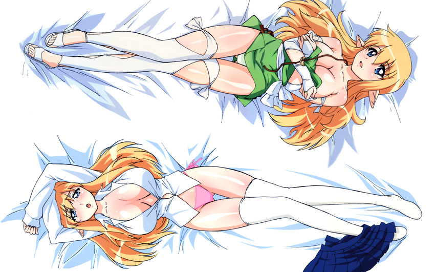 1girl artist_request bed breasts brown_eyes female full_body long_hair panties solo tiffania_westwood underwear white_background zero_no_tsukaima