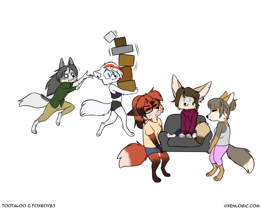 5:4 anthro arctic_fox arctica arctica_(vixen_logic) black_hotpants black_nose blue_bottomwear blue_clothing blue_eyes blue_pants blue_shorts bottomwear box braided_hair breasts brown_body brown_fur brown_hair canid canine cheek_tuft clothed clothing colored container crop_top digital_media_(artwork) dipstick_ears dipstick_hair dipstick_tail ear_piercing ear_ring eyes_closed eyewear facial_tuft female fennec ferra_(vixen_logic) flat_colors fox foxboy83 fully_clothed fur furniture glasses gloves_(marking) green_bottomwear green_clothing green_pants green_shirt green_topwear grey_body grey_fur grey_hair group hair hi_res highlights_(coloring) hotpants leg_markings long_hair mammal marble_(vixen_logic) markings midriff multicolored_ears on_sofa pants piercing pink_bottomwear pink_clothing pink_pants purple_clothing purple_crop_top purple_sweater purple_topwear red_(vixen_logic) red_body red_fox red_fur red_hair red_highlights ring_piercing round_glasses shirt short_hair shorts simple_background sitting smug socks_(marking) sofa square_glasses struggling sweater tail tail_markings tan_body tan_clothing tan_fur tan_shirt tan_topwear tank_top tibetan_sand_fox tied_hair tootaloo topwear tuft vixen_logic walking white_body white_clothing white_eyes white_fur white_hair white_shirt white_tank_top white_topwear zerda_(vixen_logic)