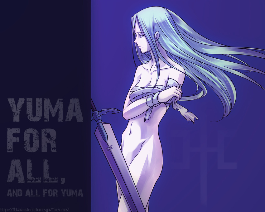 amputee censored claymore claymore_(sword) convenient_censoring long_hair nude rsk solo sword weapon wind yuma