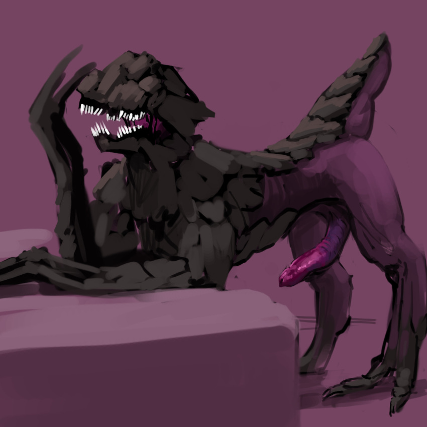 claws erection eyeless feral genitals hi_res male meandraco monster penis purple_penis sharp_teeth short_tail solo tail teeth