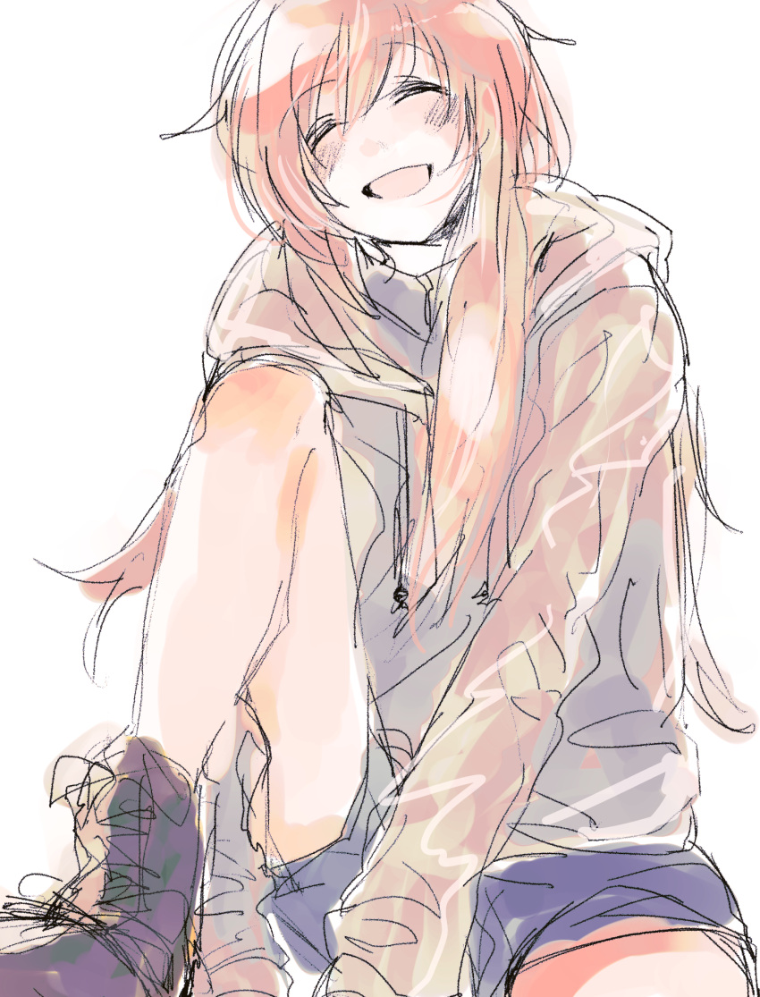 bad_id bad_link bad_twitter_id highres hood hoodie long_hair megurine_luka meola pink_hair shoes smile sneakers vocaloid