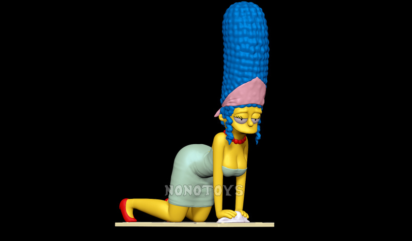 3d_(artwork) all_fours breasts cleaning clothed clothing digital_media_(artwork) female floor hi_res human looking_pleasured mammal marge_simpson nonotoys pinup pose the_simpsons