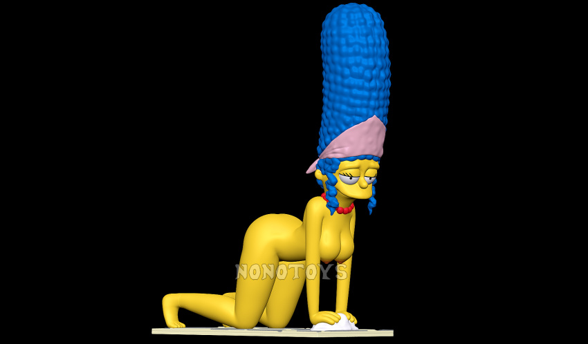 3d_(artwork) all_fours breasts butt cleaning digital_media_(artwork) female floor hi_res human looking_pleasured mammal marge_simpson nonotoys pinup pose the_simpsons