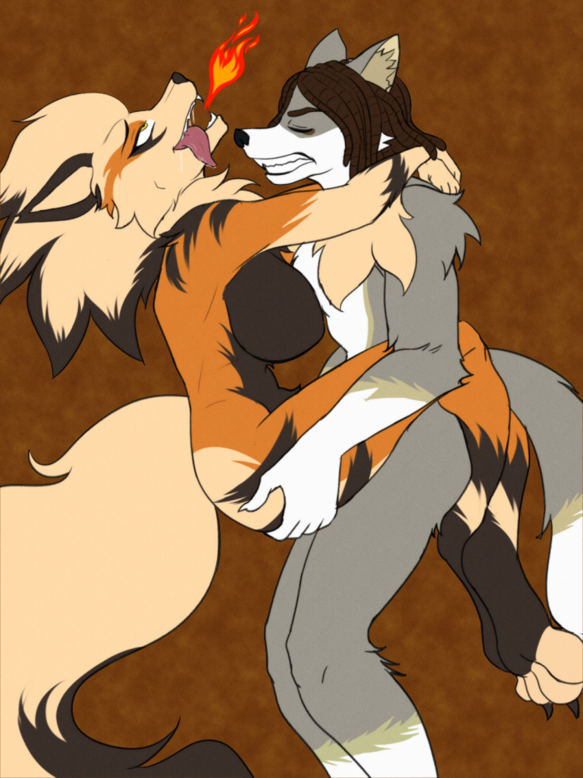 2022 ahegao amber_(psychojackal) ambiguous_penetration anthro anthro_on_anthro anthro_penetrated anthro_penetrating anthro_penetrating_anthro arcanine arm_tuft big_breasts bodily_fluids breasts breath_powers brown_background brown_hair butt butt_grab canid canine canis cheek_tuft claws clenched_teeth digitigrade dreadlocks drooling duo elbow_tuft elemental_manipulation embrace eye_roll facial_tuft female female_penetrated fire fire_breathing fire_manipulation fluffy fluffy_tail generation_1_pokemon hair hand_on_butt hi_res leg_wrap looking_pleasured male male/female male_penetrating male_penetrating_female mammal moziah_wolf nintendo nude penetration pokemon pokemon_(species) saliva sex side_boob side_view simple_background skarlet_jewel stand_and_carry_position standing standing_sex tail teeth textured_background tongue tongue_out tuft wolf yellow_eyes