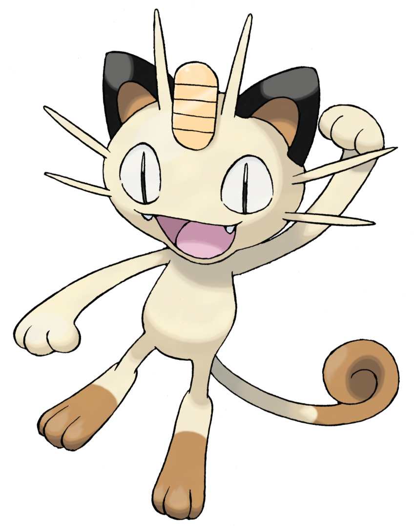 2004 fangs felid feline generation_1_pokemon hi_res ken_sugimori koban_(coin) mammal meowth nintendo official_art open_mouth pokemon pokemon_(species) pose pupils slit_pupils smile tail teeth whiskers