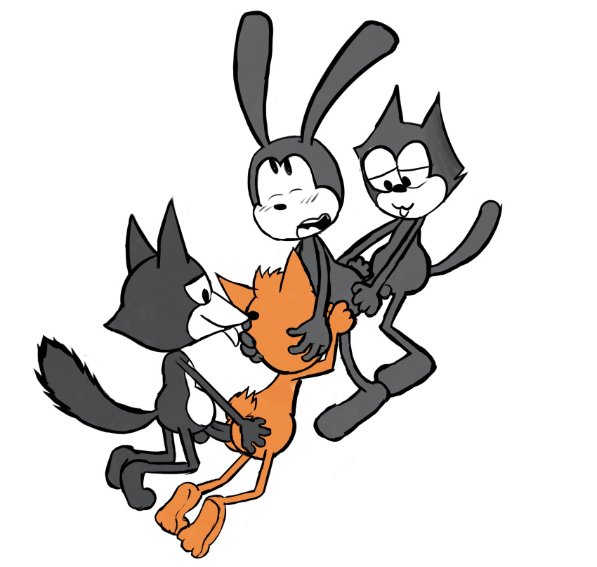 absurd_res anal anal_penetration anthro bodily_fluids bubsy_(series) bubsy_bobcat butt canid canine cum cum_in_ass cum_inside disney domestic_cat felid feline felis felix_the_cat felix_the_cat_(series) fellatio foursome fox from_behind_position gangbang genital_fluids group group_sex happy happy_sex hi_res intersex kneeling kneeling_oral_position kneeling_sex lagomorph leporid m/m/m/m male male/male maleherm mammal negafelix oral oswald_the_lucky_rabbit penetration penile rabbit raised_tail sex standing standing_sex suck_cock tail tongue tongue_out