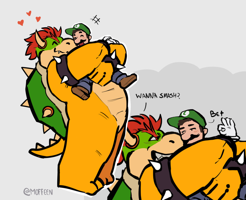 anthro bowser duo hi_res human luigi male male/male mammal mario_bros moffeen nintendo