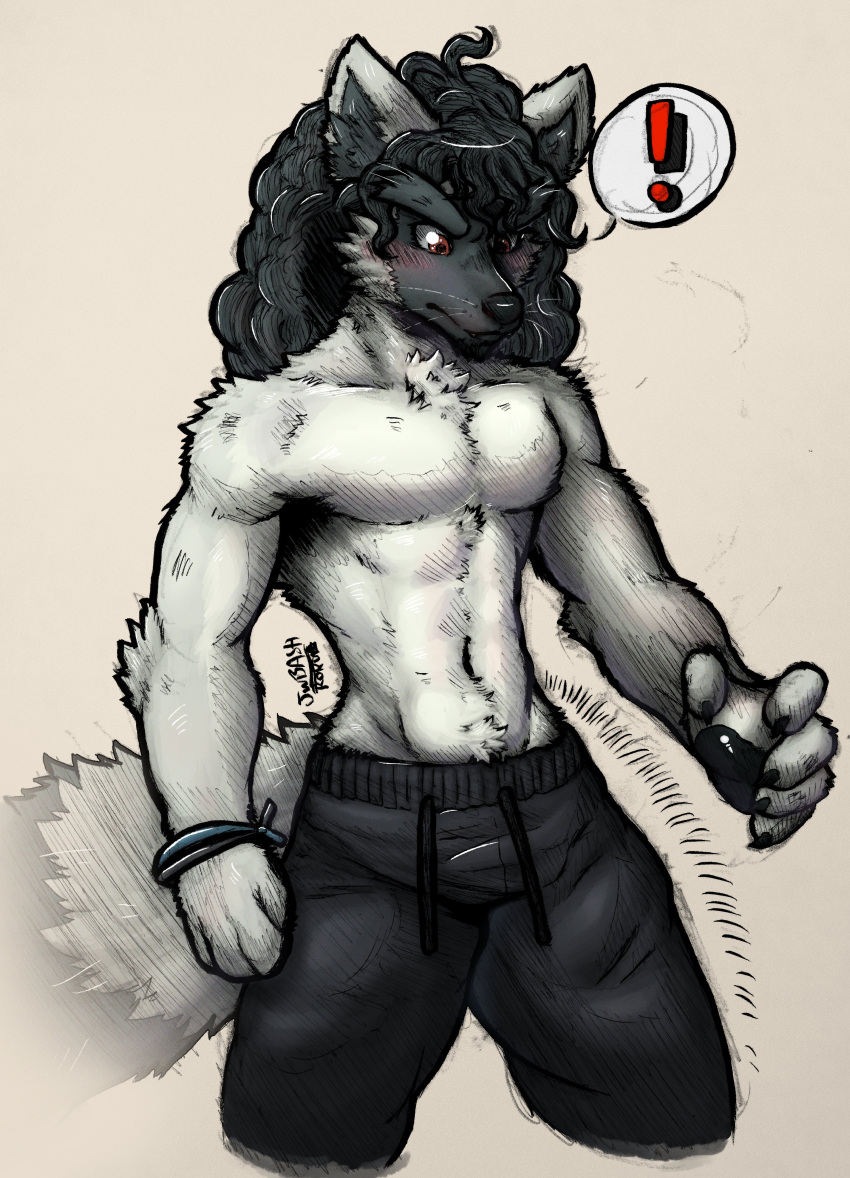 abs absurd_res anthro athletic athletic_anthro black_body black_fur black_nose blush bottomwear clothed clothing countershading curled_hair dark_hair eyebrows fur hair hi_res invalid_background jwbash lemur male mammal muscular muscular_anthro muscular_male pants pawpads pecs primate red_eyes ring-tailed ring-tailed_lemur roku_(jwbash) shirtless simple solo solo_focus standing strepsirrhine teeth thick_eyebrows topless topless_anthro topless_male white_body white_fur