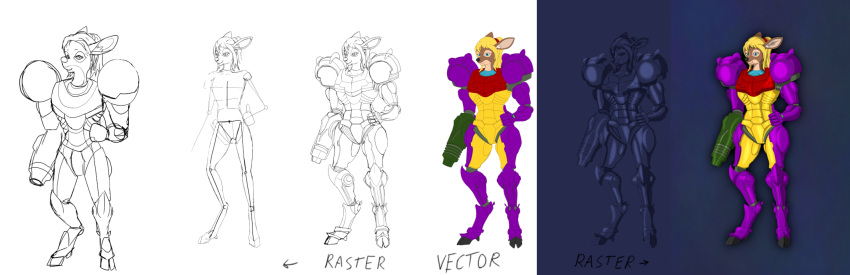 anthro armor deer dephacious female gravity_suit hi_res mammal metroid nintendo samus_aran sketch solo super_metroid