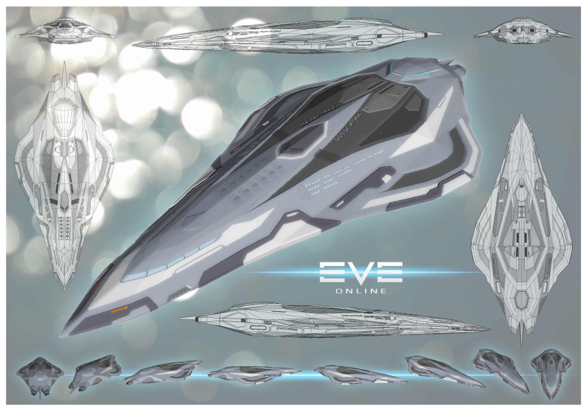 3d commentary copyright_name cruiser_(eve_online) eve_online from_above from_behind from_below from_side grey_theme highres logo mcgovernarts military military_vehicle multiple_views no_humans original science_fiction spacecraft thrusters vehicle_focus