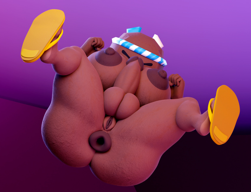 3d_(artwork) adynamical anthro anus areola balls big_anus big_areola big_breasts big_butt big_penis blender_(software) blender_cycles breasts butt clothing dark_areola digital_media_(artwork) elemental_creature eyes_closed feet footwear footwear_only genitals herm hi_res intersex kirby_(series) mostly_nude nintendo nipples nude penis pussy rocky_(kirby) sandals sandals_only solo