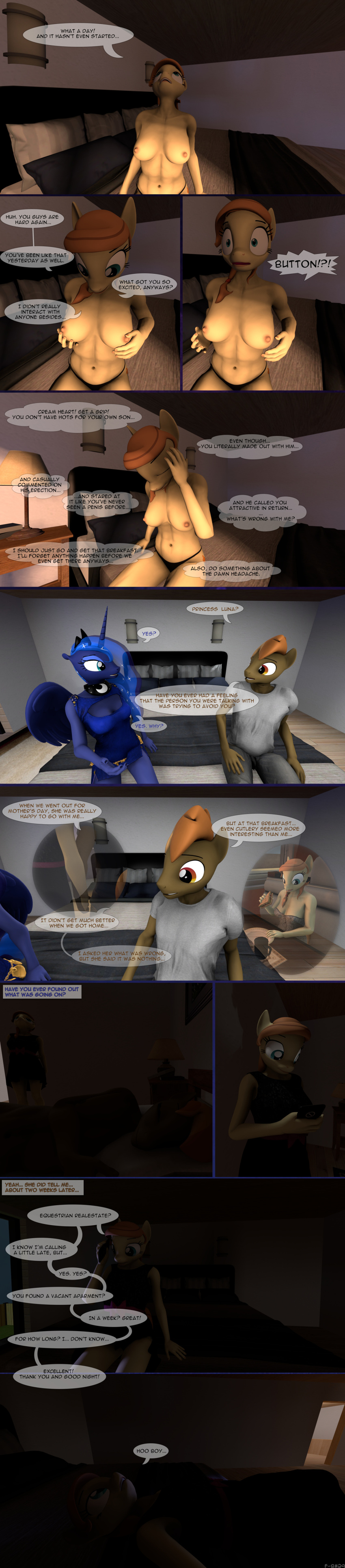 3d_(artwork) absurd_res anthro bed button_mash_(mlp) clothed clothing comic cream_heart_(mlp) dialogue digital_media_(artwork) duo equid equine fan_character female friendship_is_magic furniture hasbro hi_res horn horse long_image male male/female mammal mother mother_and_child mother_and_son my_little_pony parent parent_and_child pony princess_luna_(mlp) son spud-arts tall_image topless winged_unicorn wings