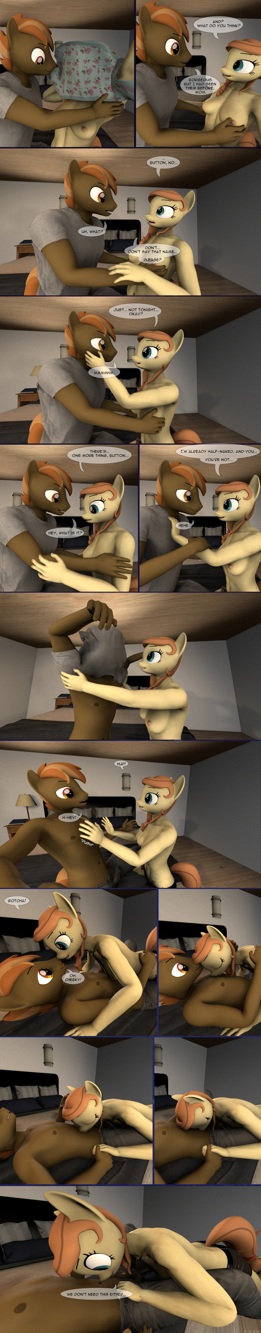 3d_(artwork) absurd_res anthro bed breasts button_mash_(mlp) clothed clothing comic cream_heart_(mlp) dialogue digital_media_(artwork) duo equid equine fan_character female friendship_is_magic furniture hasbro hi_res horse incest_(lore) long_image male male/female mammal mother mother_and_child mother_and_son my_little_pony parent parent_and_child pony son spud-arts tall_image topless topless_male undressing